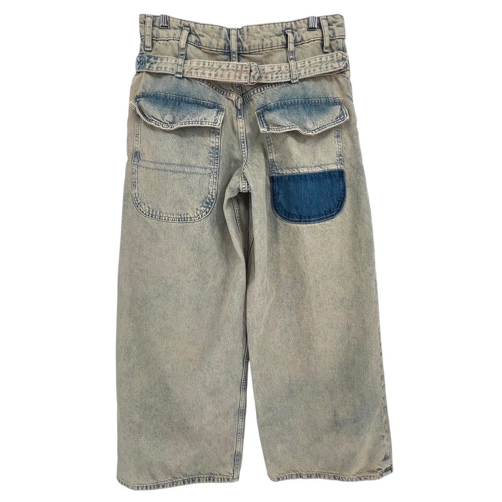 We The Free Waterfalls Baggy Wide Leg Jeans Womens 27 S Blue Sand Cinch Back - Picture 2 of 10